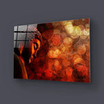 Bronze Zen Buddha Statue Meditating Blurred Glass Wall Art - CreoGlass E-Shop