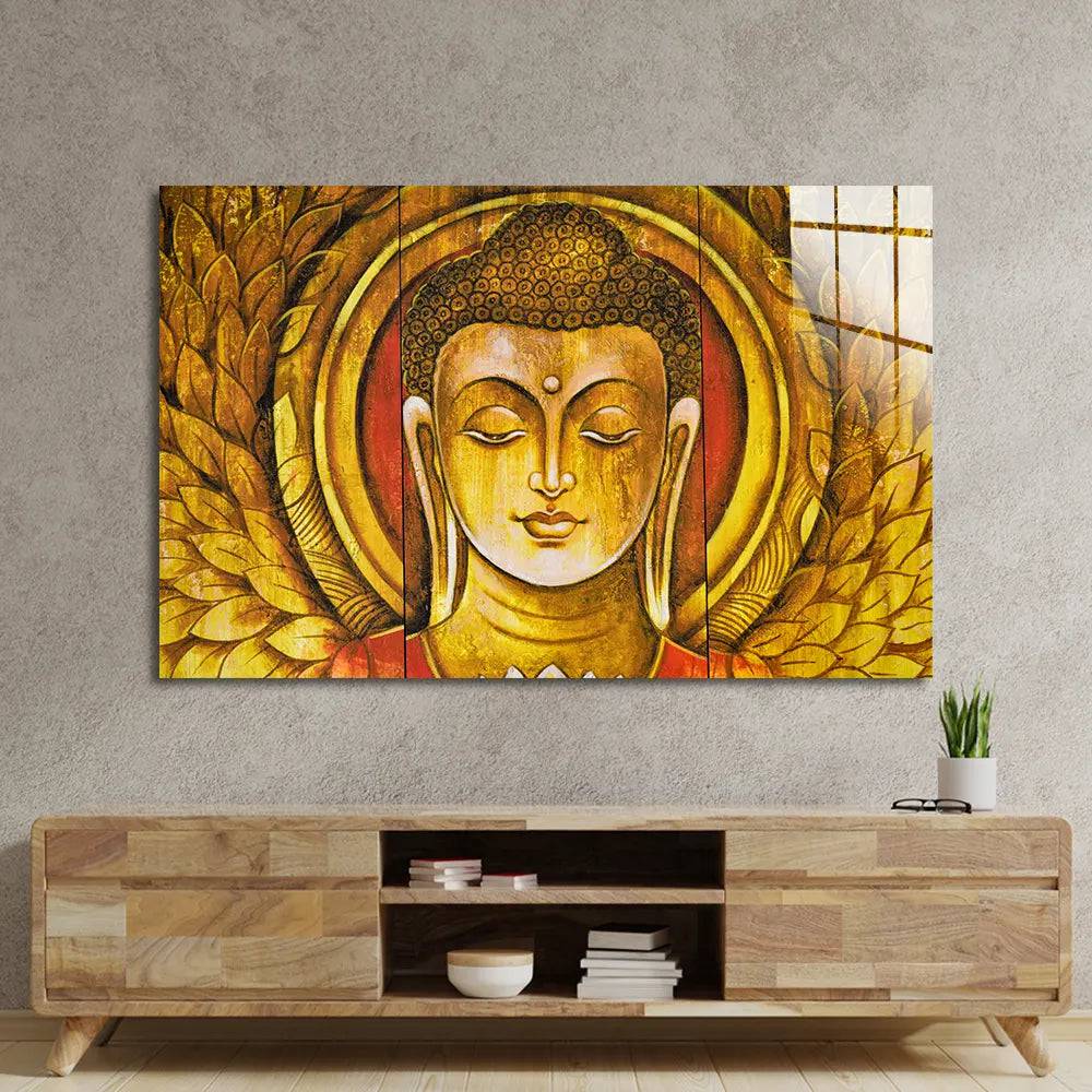 Buddha Meditation Textured Wooden Painting Glass Wall Art - CreoGlass E-Shop