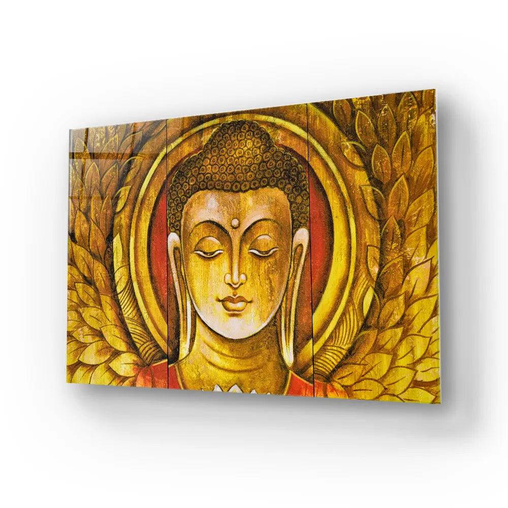 Buddha Meditation Textured Wooden Painting Glass Wall Art - CreoGlass E-Shop