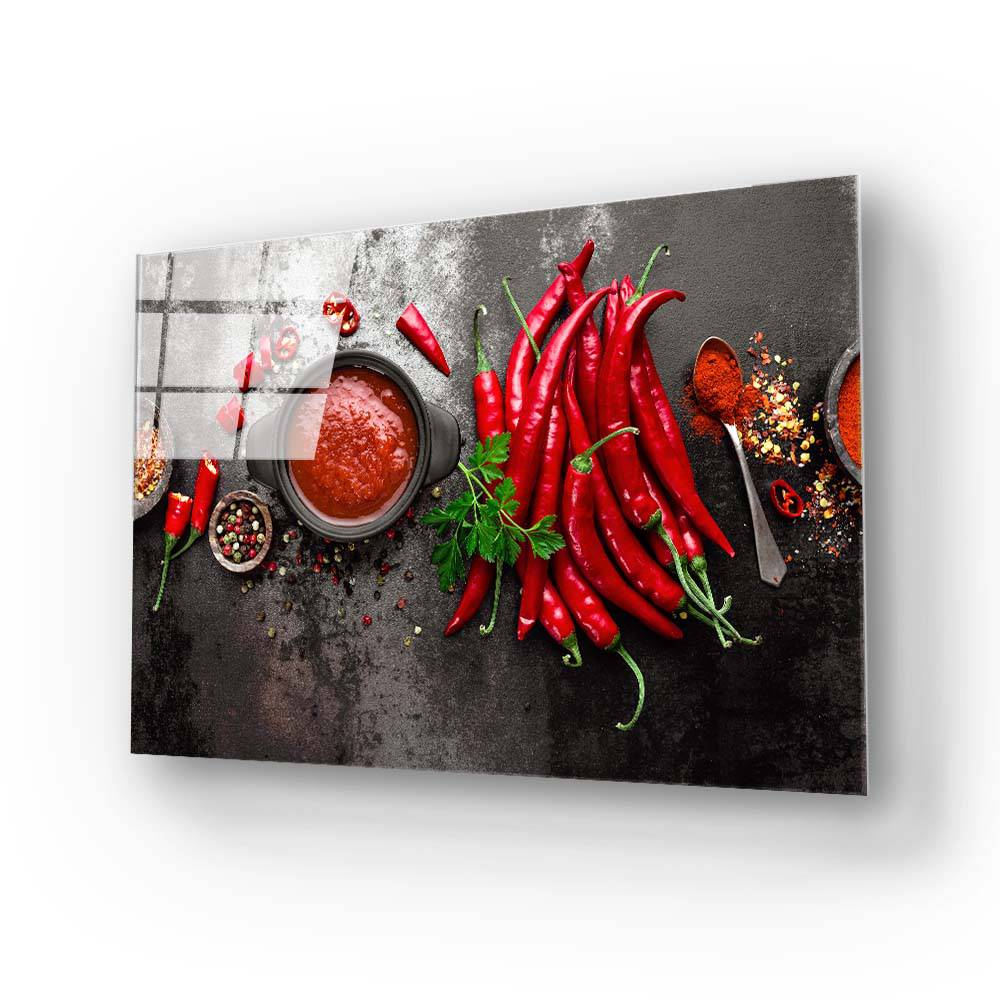 Bunch of Red Chillies Glass Wall Art - CreoGlass E-Shop