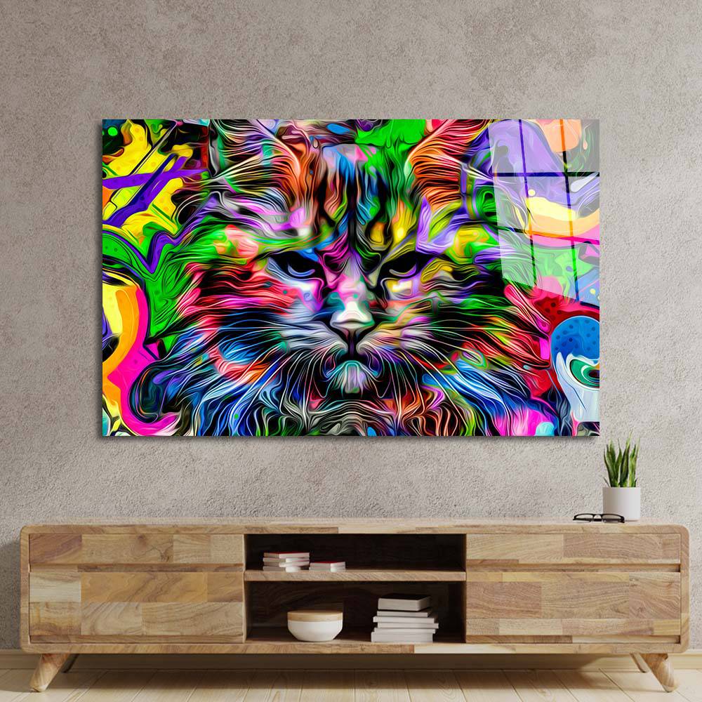 Cat Pop Art Glass Wall Art - CreoGlass E-Shop