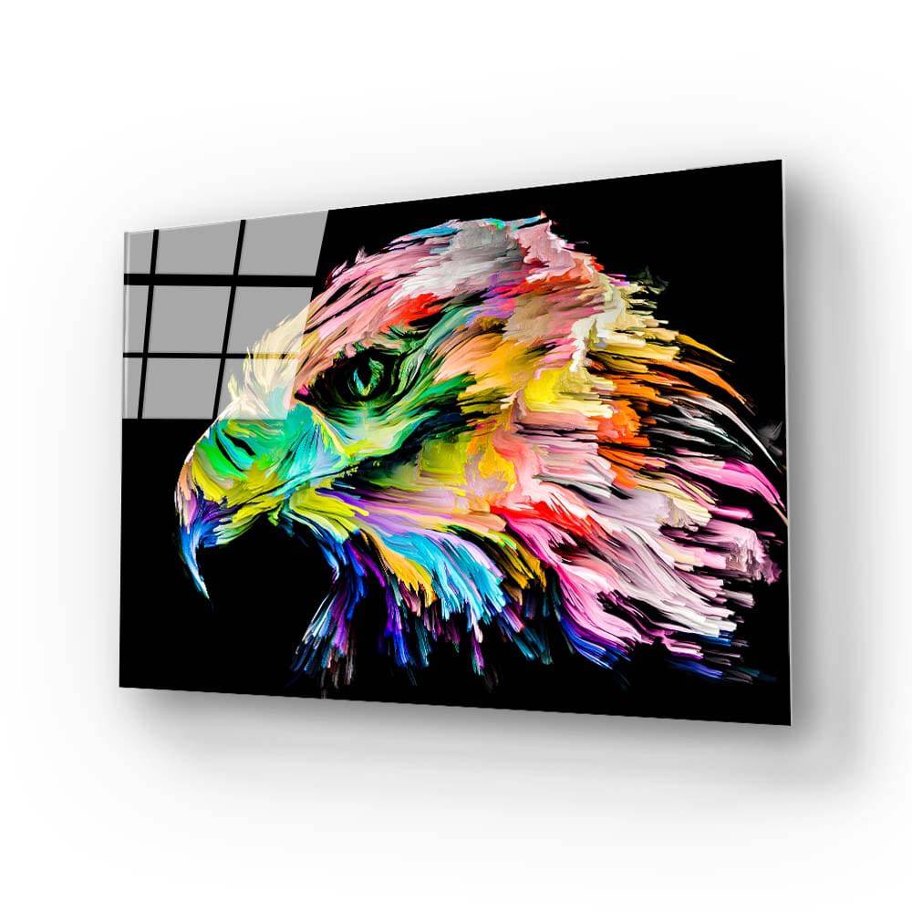 Colourful Eagle Painting in Black Background Glass Wall Art - CreoGlass E-Shop