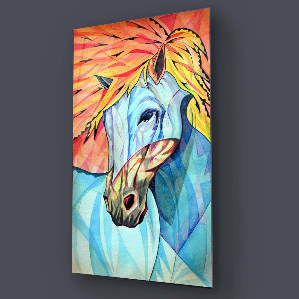 Colourful Horse Abstract Art Painting Glass Wall Art - CreoGlass E-Shop