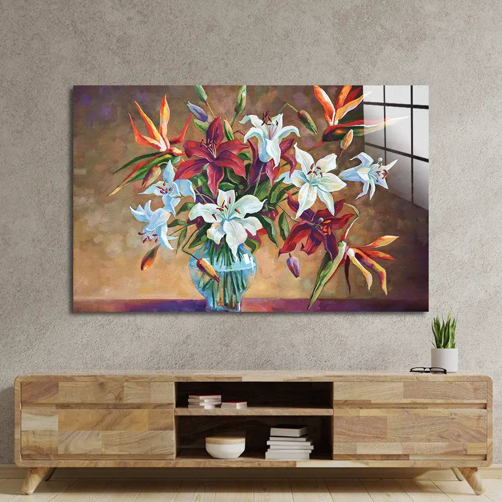 Colourful Lily Flowers Glass Wall Art - CreoGlass E-Shop