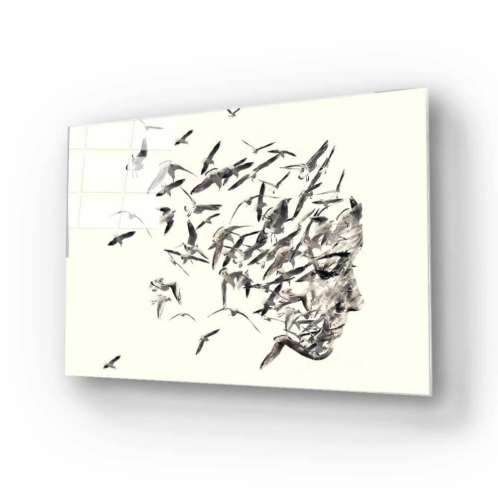 Female Silhouette with Birds Glass Wall Art - CreoGlass E-Shop