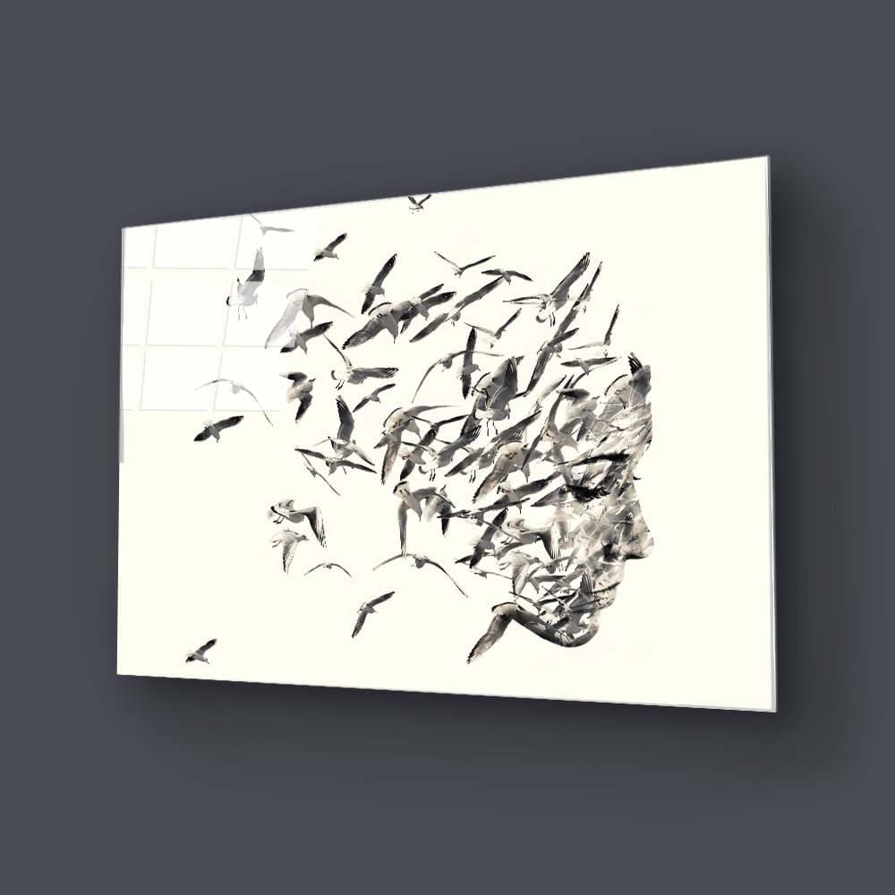 Female Silhouette with Birds Glass Wall Art - CreoGlass E-Shop