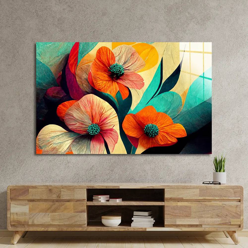 Flower Brush Line Glass Glass Wall Art - CreoGlass E-Shop