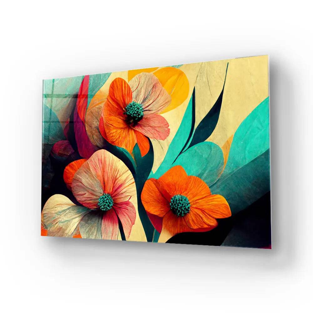 Flower Brush Line Glass Glass Wall Art - CreoGlass E-Shop