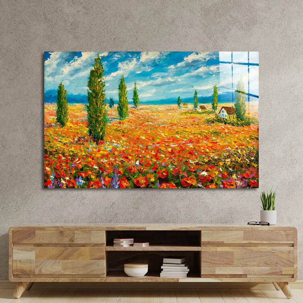 Flower Monet Meadow Glass Wall Art - CreoGlass E-Shop