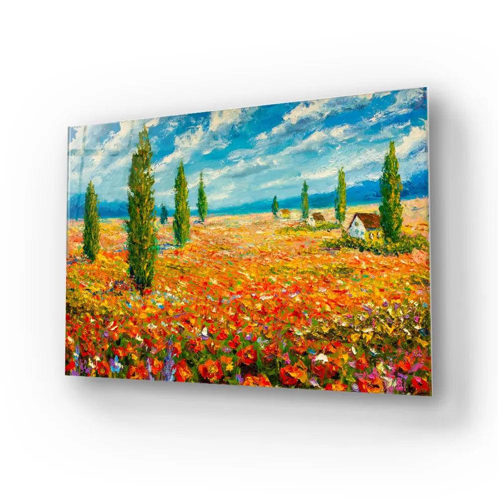 Flower Monet Meadow Glass Wall Art - CreoGlass E-Shop