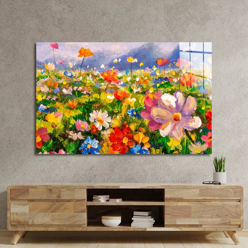 Flowers Monet Meadow 2 Glass Wall Art - CreoGlass E-Shop