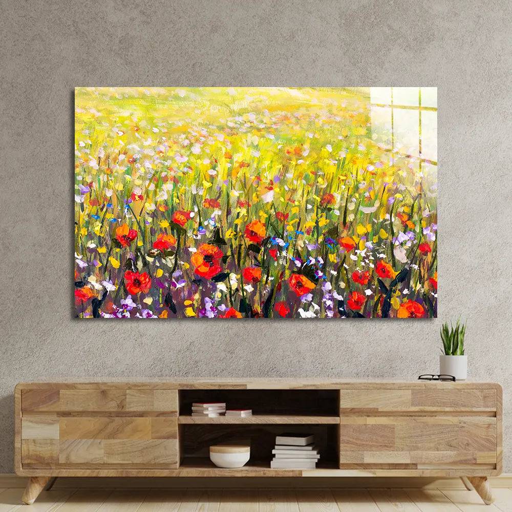 Flowers Red Poppies Glass Wall Art - CreoGlass E-Shop