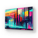 Futuristic Neon City Glass Wall Art - CreoGlass E-Shop