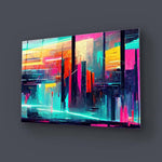 Futuristic Neon City Glass Wall Art - CreoGlass E-Shop