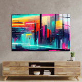 Futuristic Neon City Glass Wall Art - CreoGlass E-Shop