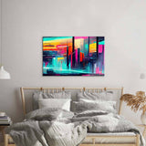 Futuristic Neon City Glass Wall Art - CreoGlass E-Shop