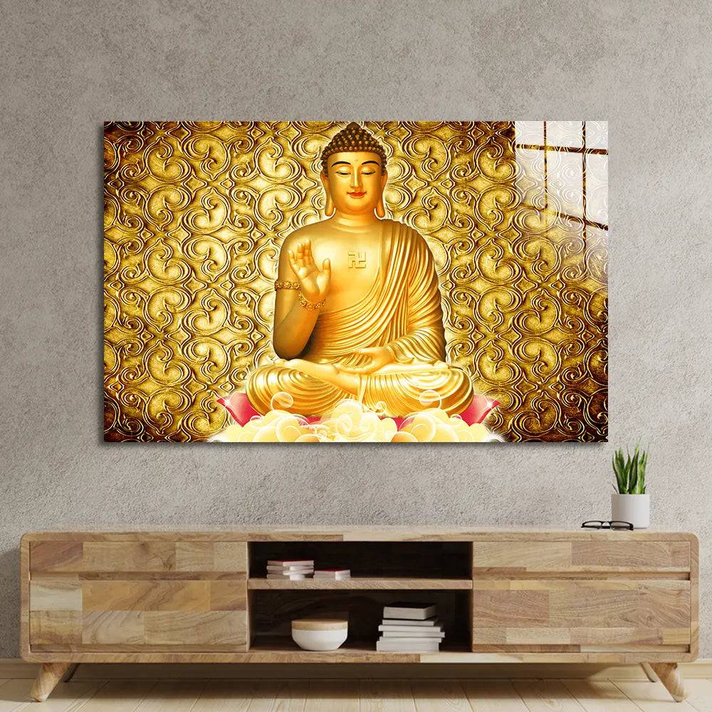 Golden Buddha Glass Wall Art - CreoGlass E-Shop