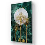 Golden Deer under Moonlight Cut-Out Glass Wall Art - CreoGlass E-Shop