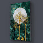 Golden Deer under Moonlight Cut-Out Glass Wall Art - CreoGlass E-Shop