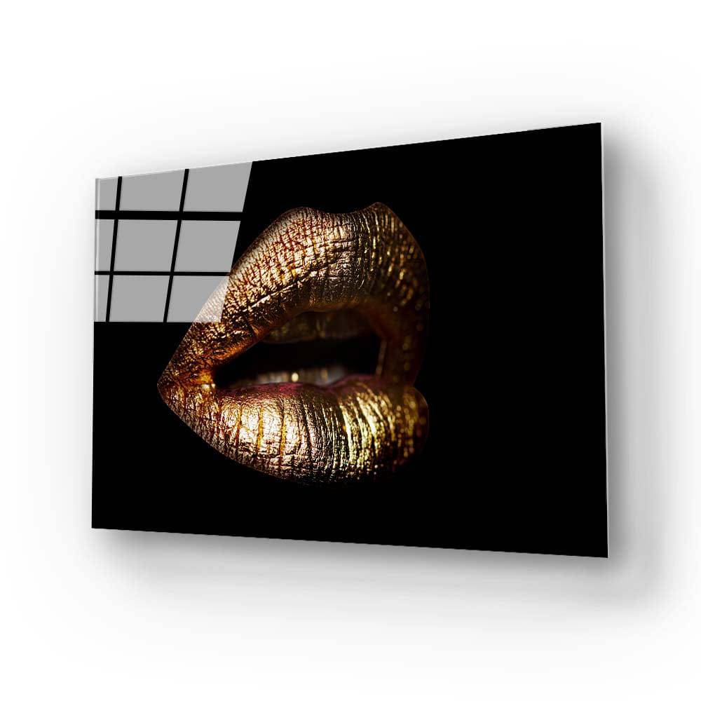 Golden Lips Glass Wall Art - CreoGlass E-Shop