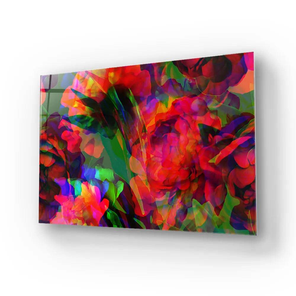 Graphic Floral Seamless Pattern Pink Red Peonies Glass Wall Art - CreoGlass E-Shop