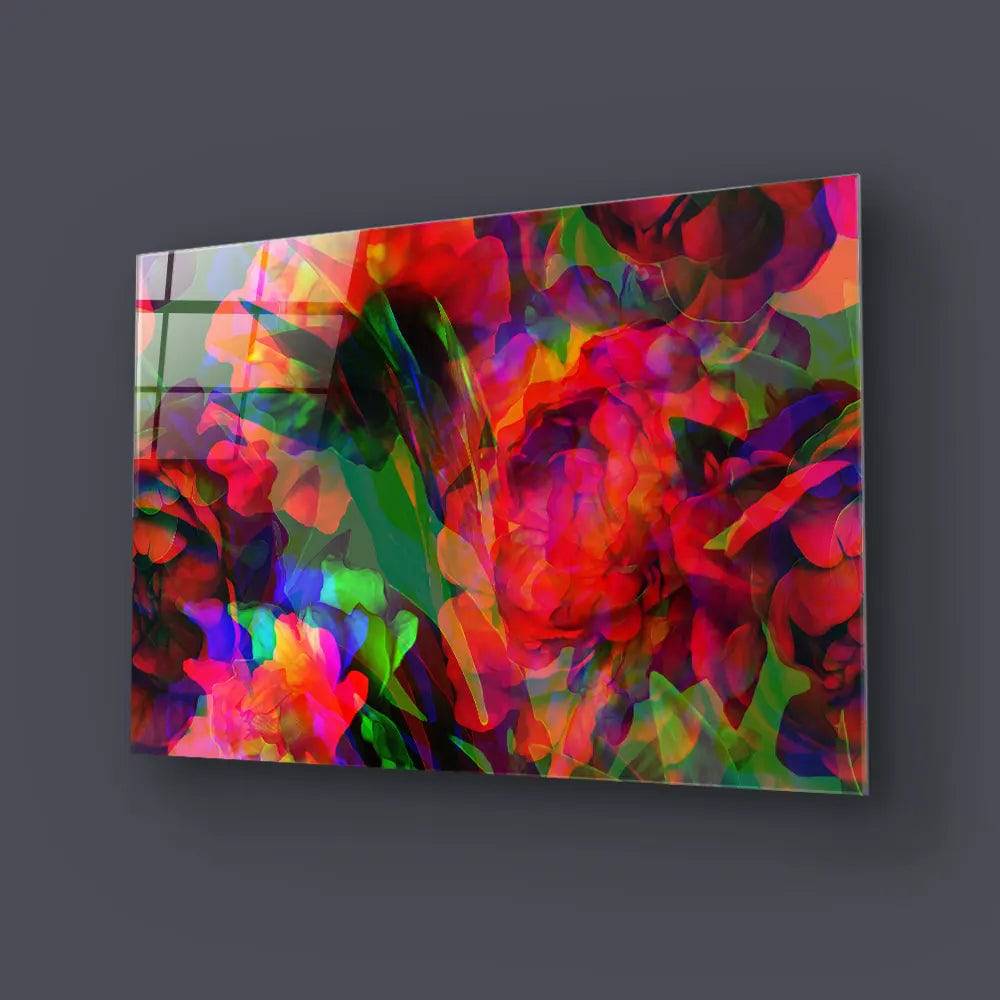 Graphic Floral Seamless Pattern Pink Red Peonies Glass Wall Art - CreoGlass E-Shop
