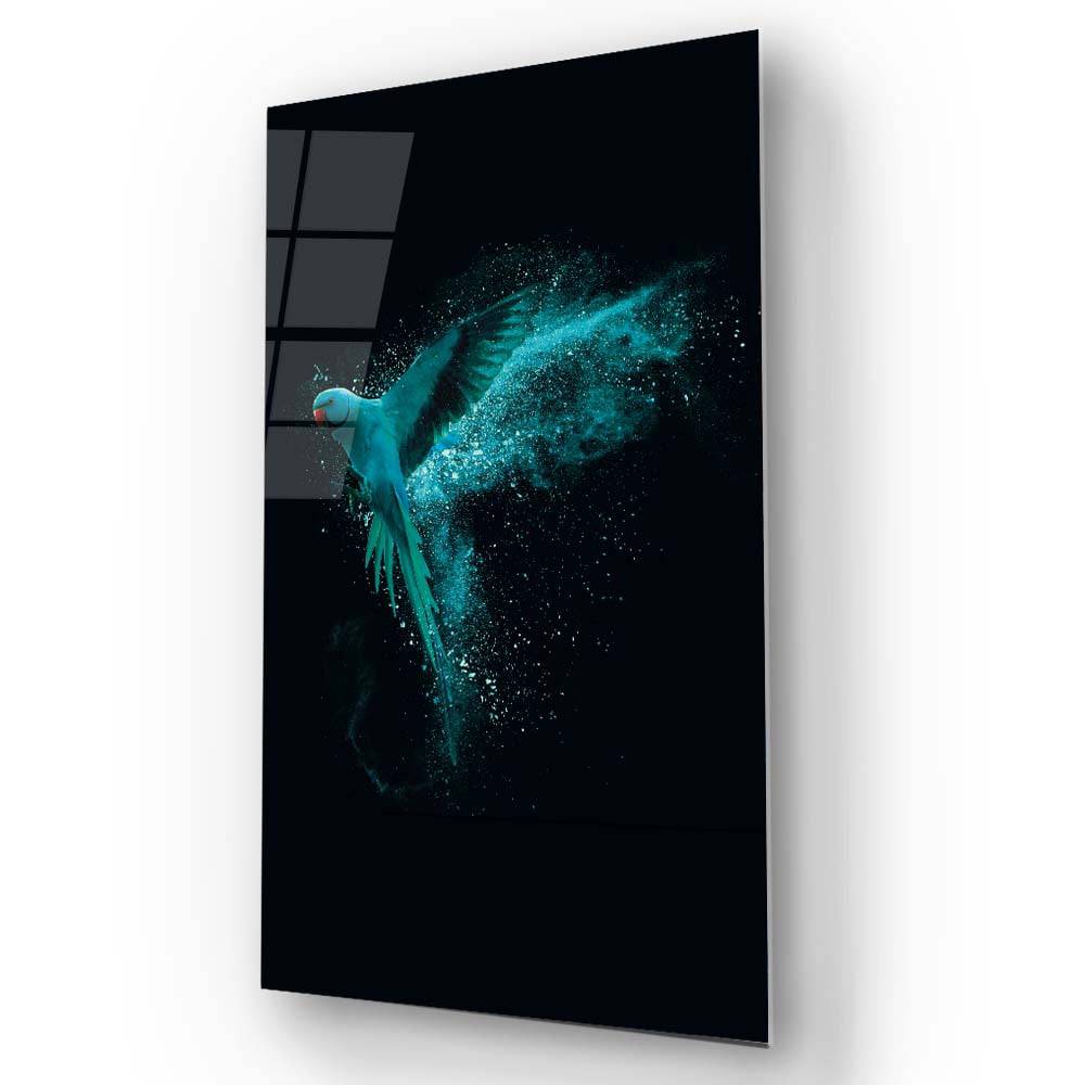 Green Parrot Glass Wall Art - CreoGlass E-Shop