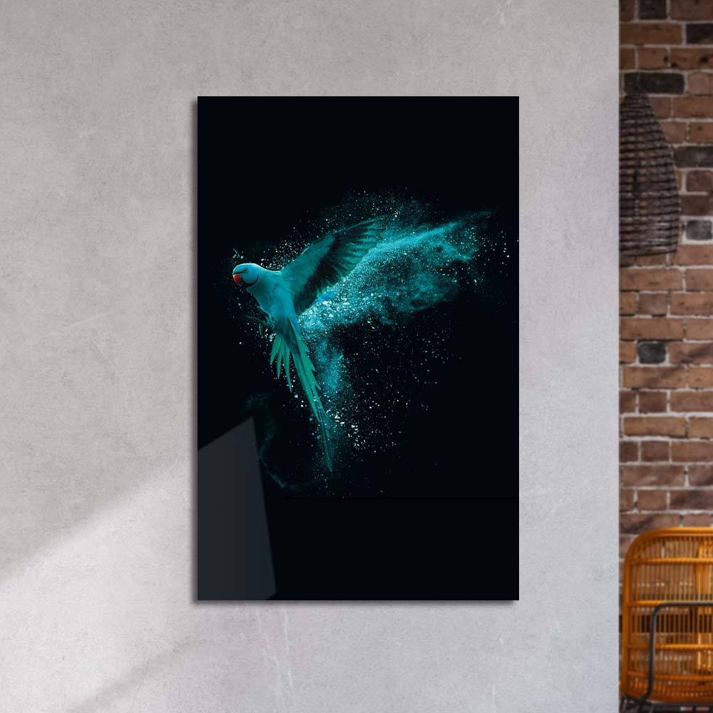 Green Parrot Glass Wall Art - CreoGlass E-Shop