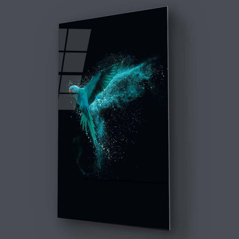Green Parrot Glass Wall Art - CreoGlass E-Shop