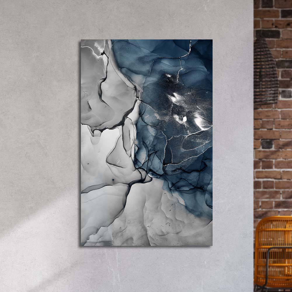 Grey and Blue Alcohol Ink Abstract Glass Wall Art - CreoGlass E-Shop