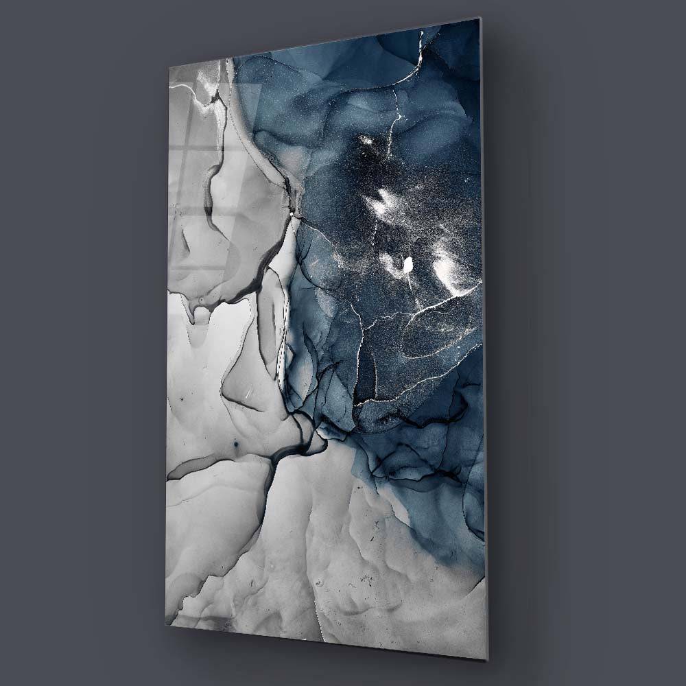 Grey and Blue Alcohol Ink Abstract Glass Wall Art - CreoGlass E-Shop