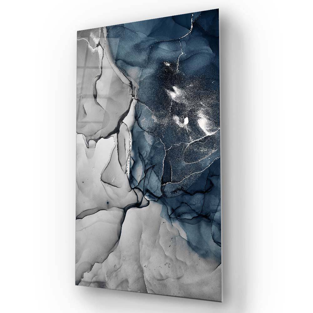 Grey and Blue Alcohol Ink Abstract Glass Wall Art - CreoGlass E-Shop