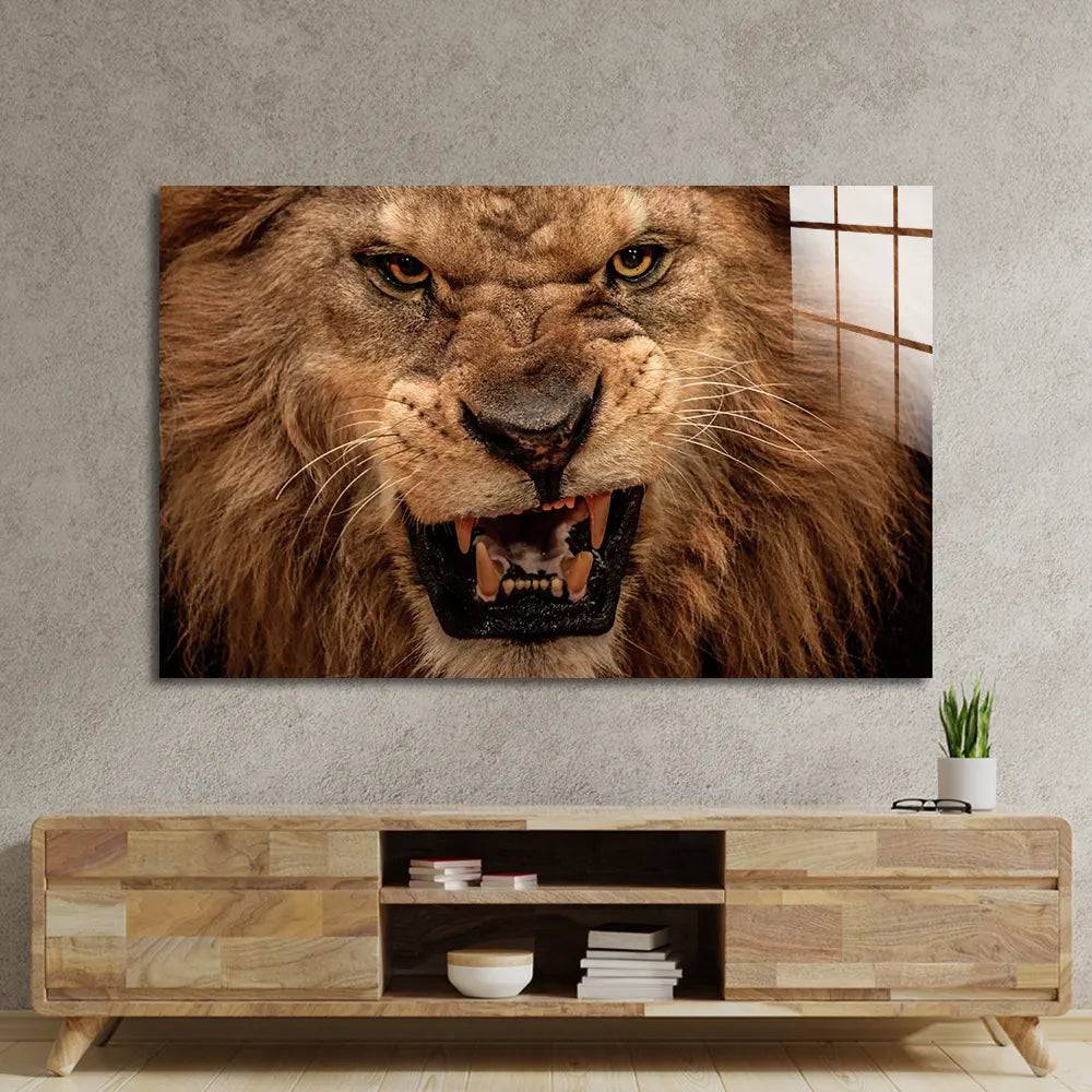 Growling Lion Glass Wall Art - CreoGlass E-Shop