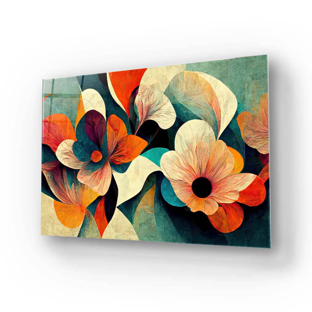 Grunge Paper Flowers Glass Wall Art - CreoGlass E-Shop