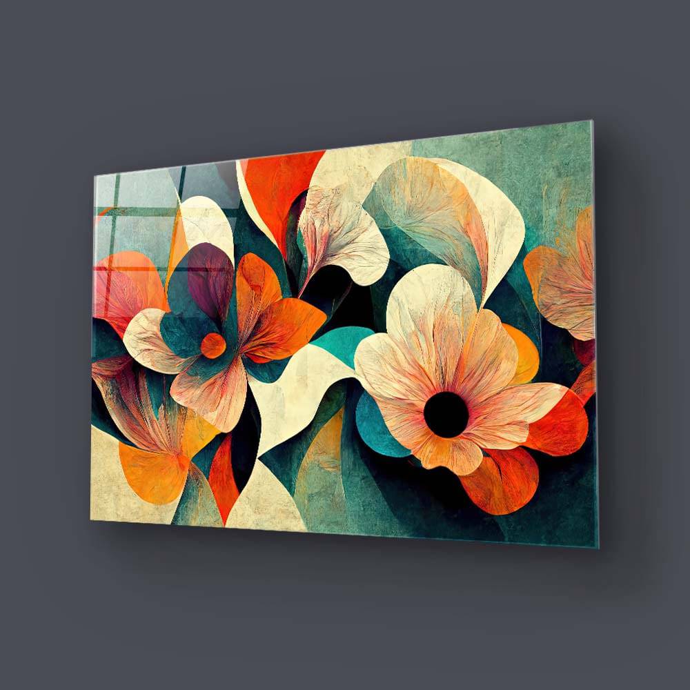 Grunge Paper Flowers Glass Wall Art - CreoGlass E-Shop