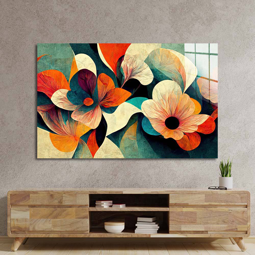 Grunge Paper Flowers Glass Wall Art - CreoGlass E-Shop