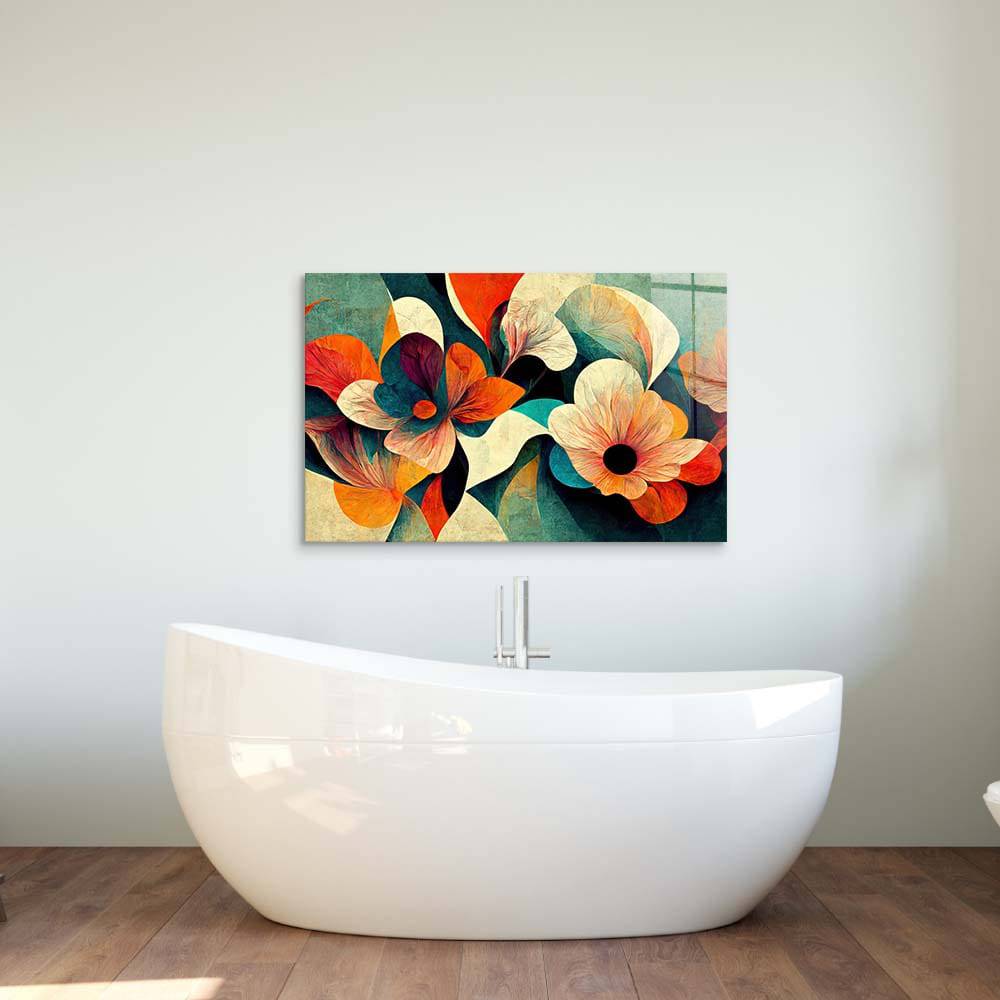 Grunge Paper Flowers Glass Wall Art - CreoGlass E-Shop