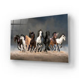 Herd Of Horses Running Forward On Sand Glass Wall Art - CreoGlass E-Shop