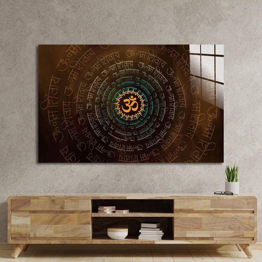 Hindu God Shiva Symbole Om Center Glass Wall Art - CreoGlass E-Shop