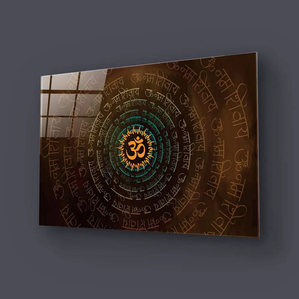 Hindu God Shiva Symbole Om Center Glass Wall Art - CreoGlass E-Shop