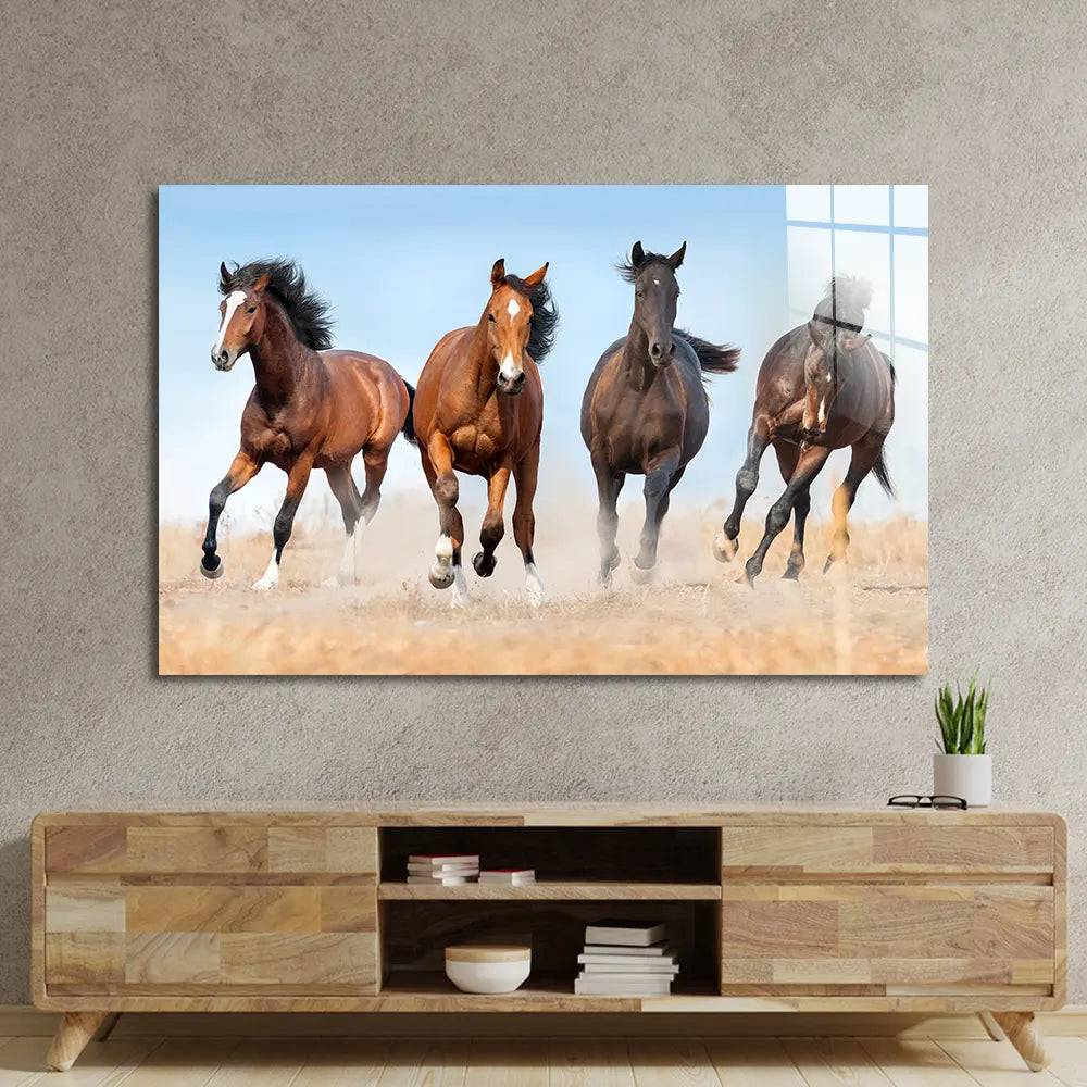 Horse Herd Running In Dust Glass Wall Art - CreoGlass E-Shop
