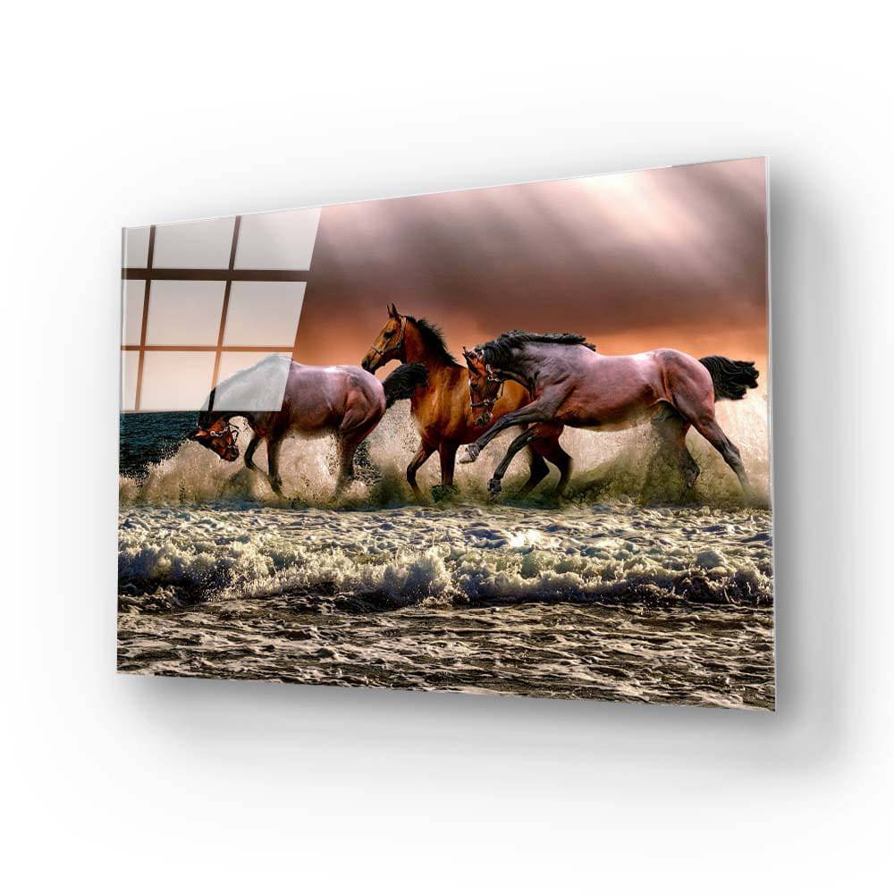Horse Running Through Water Glass Wall Art - CreoGlass E-Shop