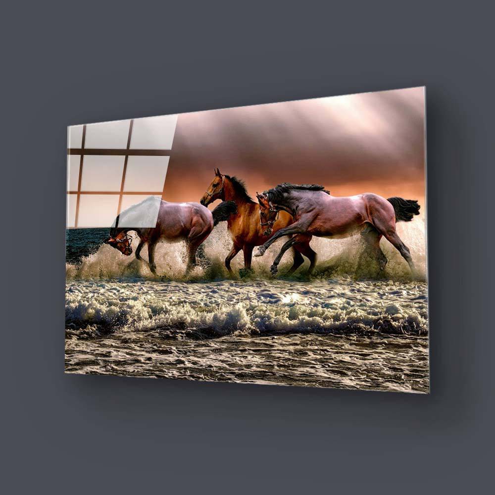 Horse Running Through Water Glass Wall Art - CreoGlass E-Shop