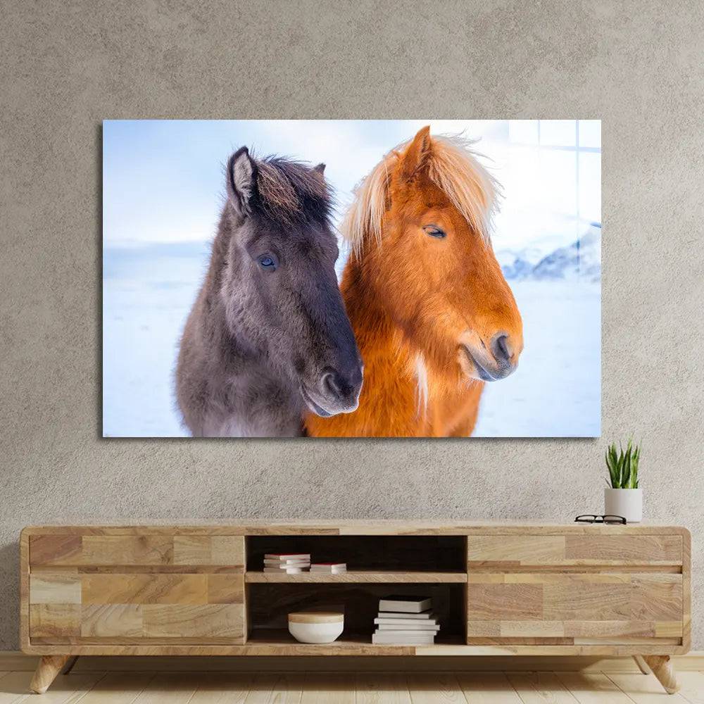Horses In Snow Glass Wall Art - CreoGlass E-Shop