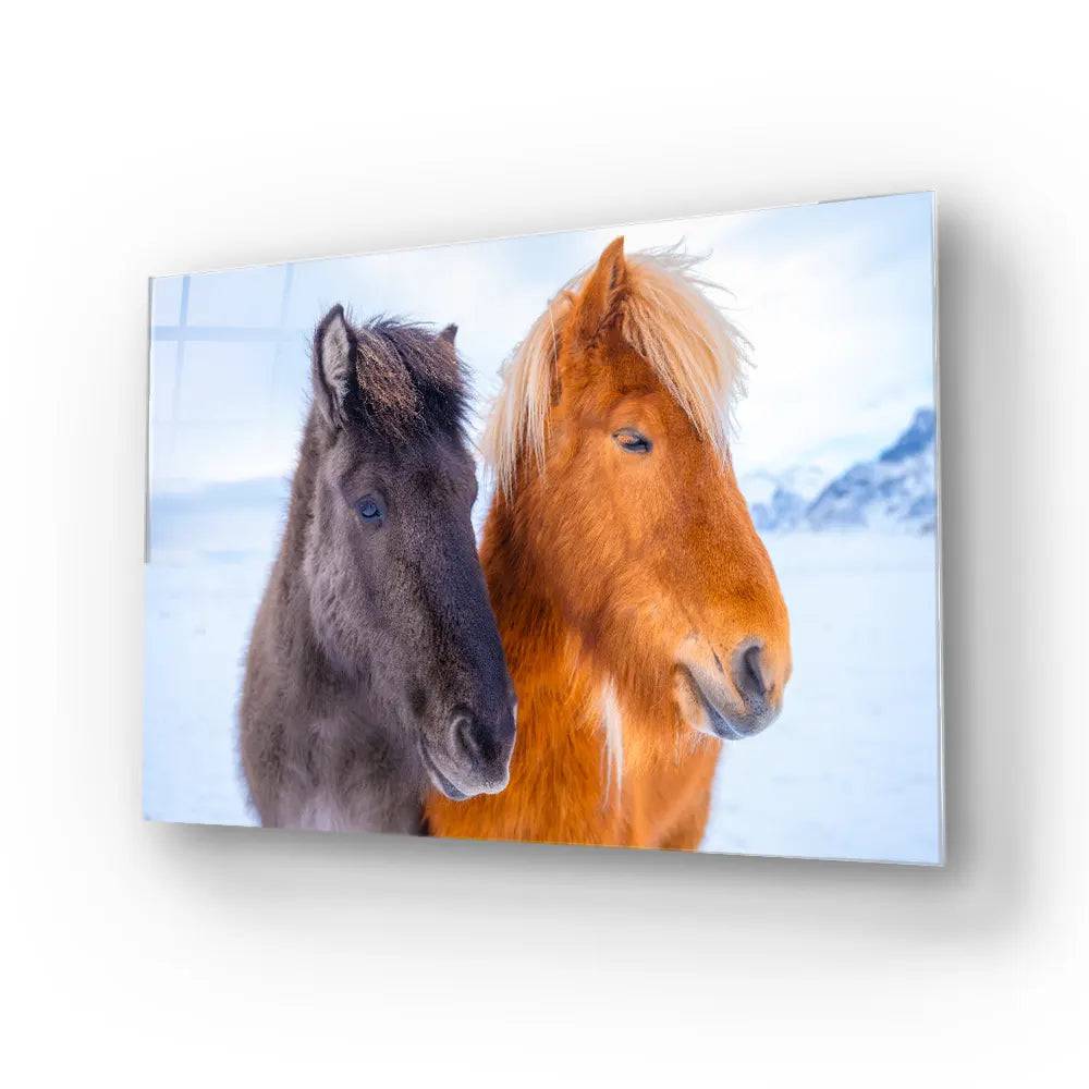 Horses In Snow Glass Wall Art - CreoGlass E-Shop