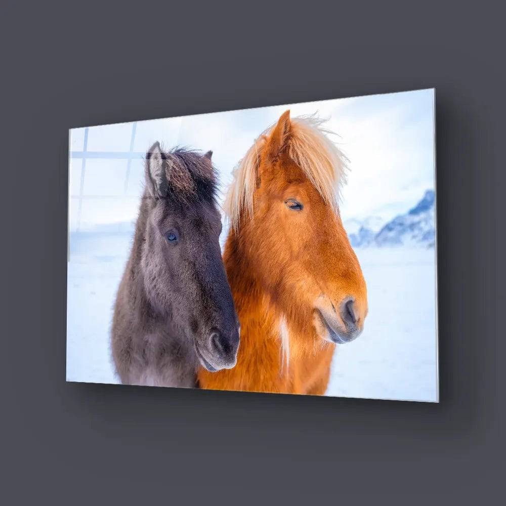 Horses In Snow Glass Wall Art - CreoGlass E-Shop