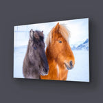 Horses In Snow Glass Wall Art - CreoGlass E-Shop