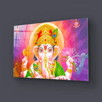 Illustration Colourful Hindu Lord Ganesha Glass Wall Art - CreoGlass E-Shop