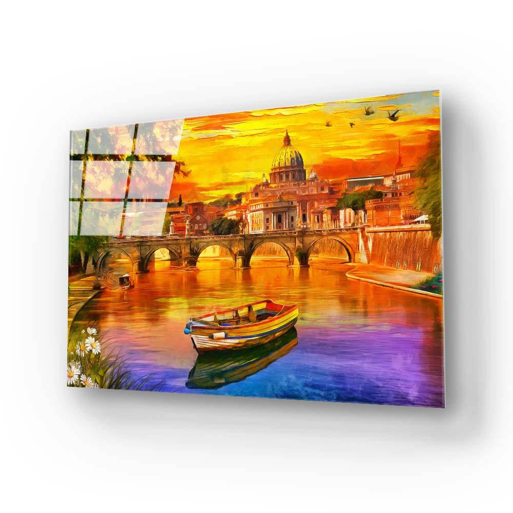 India Taj Mahal Sunset Painting Glass Wall Art - CreoGlass E-Shop