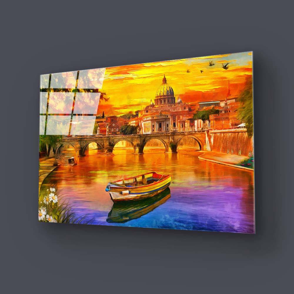 India Taj Mahal Sunset Painting Glass Wall Art - CreoGlass E-Shop
